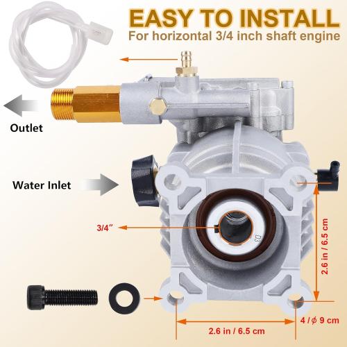 Biswing Pressure Washer Pump, 3/4 Shaft Horizontal Axial Plunger, 3400 PSI Max, 2.5 GPM, Replacement Pumps for Cold Water Gas Power Pressure Washer