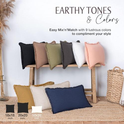 INSPIRED IVORY Lumbar Pillow Cover - Modern Farmhouse Beige Throw Pillow Cover with Fringe - Decorative Pillow Covers for Couch Sofa, Bed, Living Room Accent Boho Throw Pillow Covers 12x20 Inch