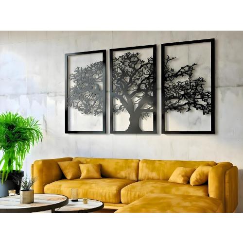 Vailla Tree of Life Wall Art 3pcs Family Tree Wall Decor 3D Wooden Wall Hanging Sculpture Modern Home Decoration 3 Panels Textured Sculptures for Living Room Bedroom Office Dinnig Room