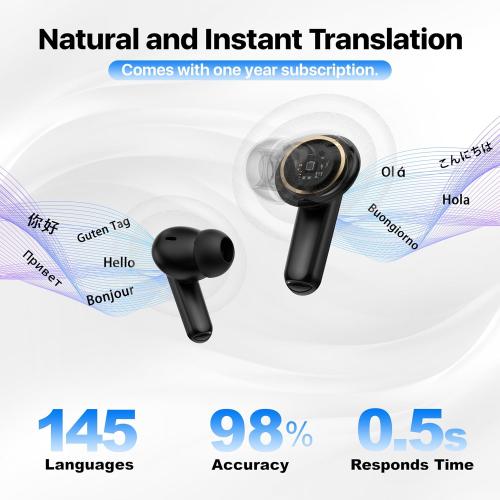 Color Black Translation earbuds-001Ai Language Translation Earbuds, in-Ear 3-in-1 Translator Earbuds, 144-language Real-time Two-Way Earbuds, HD Sound, Long Battery Life, Ideal for Travel and Business, Black
