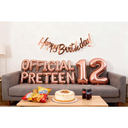 12th Birthday Decorations for Girls, Official Pre-Teen 12th Birthday Balloon 12th Birthday Banner Number 12 Foil Balloons for Her 12 Years Old Birthday Daughter Supplies Girls(12th Rose gold)