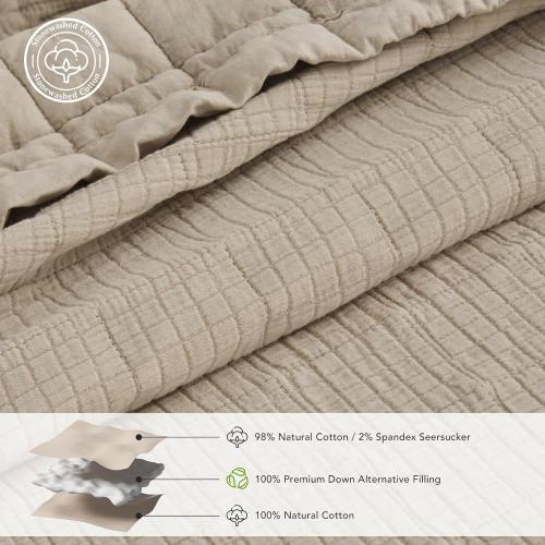 EVERGRACEHOME Stonewashed Cotton Quilt  Ultra Soft Oversized Bedspread Coverlet , Lightweight Crinkle Box  for All Season,