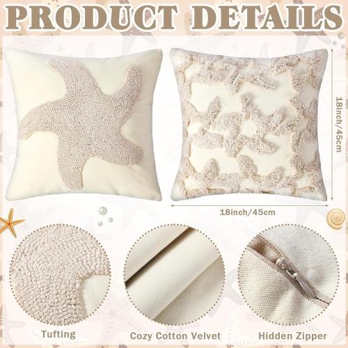 Moucuny 2 Pcs Starfish Pillow Covers 18x18, Beach Coastal Pillow Cases