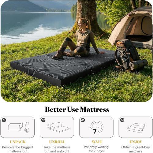 Vamcheer Tri Folding Mattress, 3 inch Full Foldable Mattress, Tri-fold Memory Foam Mat with a Collapsible and Washable Cover, Handle & Non-Slip Bottom, for Travel/Guest, 73x52x3, Grey