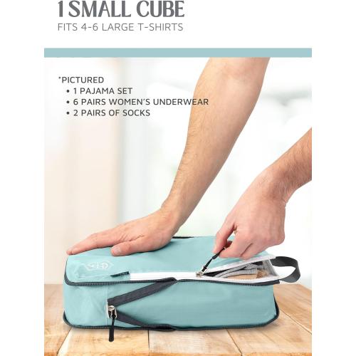 Compression Packing Cubes for Travel, 2-Piece Lightweight Packing Cubes Set for Carry-On Luggage & Backpacks – TRIPPED Travel Gear (Dusty Teal/White)