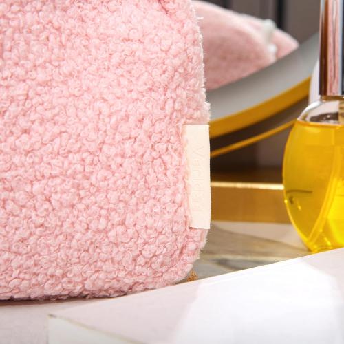 Size Small Color Pink Teddy Plush Aesthetic Cosmetic Bag,fashionable zipper fluffy Makeup bag,portable home travel skincare storage bag, terry fabric college style Mini Makeup Pouch (Pink)
