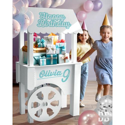 Cardboard Candy Cart for Parties - Dessert Display on Wheels - Party Decoration for Birthdays, Weddings, Baby Showers, and Bridal Parties