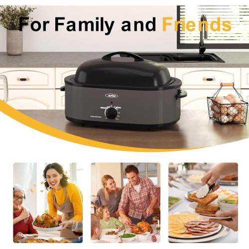 Sunvivi Roaster Oven with Self-Basting Lid,20 Quart Electric Roaster with Removable Pan & Rack,150-450°F Full-Range Temperature Control with Defrost/Warm Function,Stainless Steel,Grey