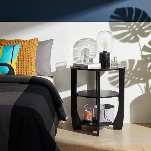 Round Side Table, Black, Modern Style | 3-Tier End Table with Storage, 19.7 inch, Nightstand for Bedroom Living Room, For Couch, Sofa, Recliner, Small Space