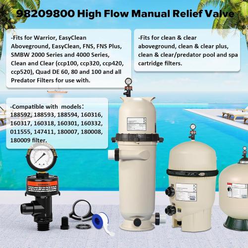 MISSING PIECES Manual Air Relief Valve for Pool and Spa Filters, Pool Filter Air Relief Valve with Pressure Gauge Replacement, Air Relief Valve for Pool Filter, Includes Gauge Plug, Pressure Gauge, O-Rings, Clips.