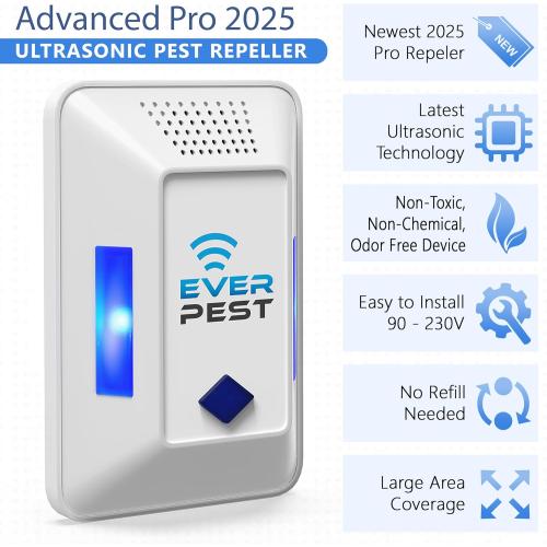 Ultrasonic Pest Repeller Plug in - Device Repels Cockroach Cricket Bug Flea Fruit Flies Deterrent, Ultrasound Insect Control Mice Roach Rat Scorpion Bat Squirrel Rodent Spider Wasp (1)