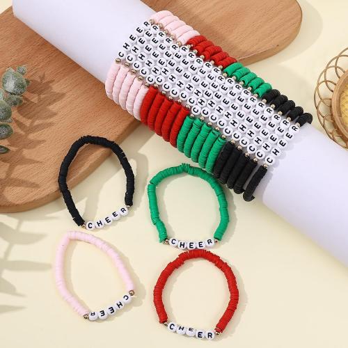Cooluckday Cheer Bracelets for Team Cheer Gifts Bulk for Team Cheerleader Gifts Set for Women Stackable Clay Y2k Friendship Bracelets for Women