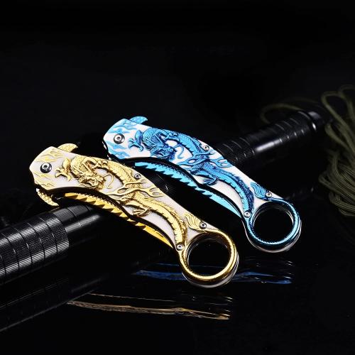 Pocket Knife for Men, Cool Folding Knife With 3D Golden Dragon Relief, Great Gift Edc Knife For Men Outdoor Survival Camping Hiking Hunting