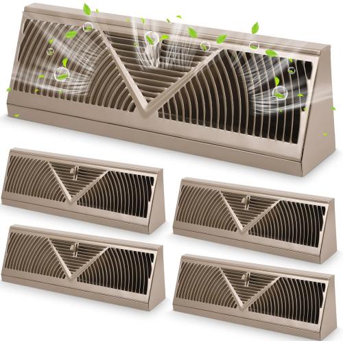 4 Pcs Baseboard Register Vent 18 Inch Duct Opening Size Baseboard Vent Covers Baseboard Diffuser Adjustable Corner Baseboard Return Air Grille for Home Floor Wall Air Flow Control(Brown)