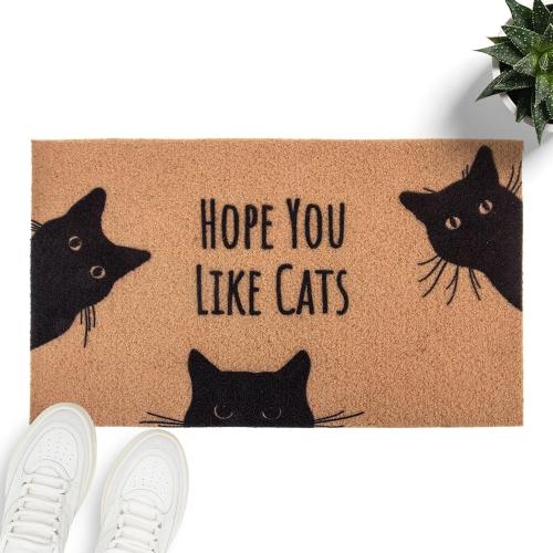 Hope You Like Cats Doormat 29×17 Inch, Funny Black Cat Door Mat, Cute Cat Front Doormat, Funny Welcome Mat Outdoor Indoor, Coir Door Mat for Entryway Porch, Housewarming Gift
