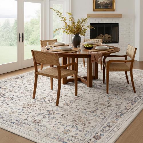 MontVoo-Vintage Area Rug 8X10 Color Beige for Living Room - Soft Distressed Printed Carpet for Bedroom - Non Slip, Machine Washable for Dining Room, Bedside, Office