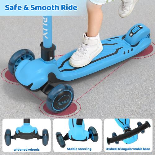 TONBUX Kids Scooter, Light Up 3 Wheel Kick Scooters for Kids 3-12, Folding Scooters with Adjustable Height - Toddler Scooter Lean-to-Steer & Widen Anti-Slip Deck