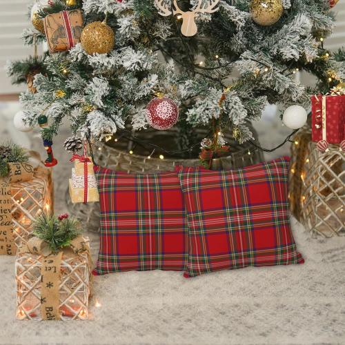 GOOESING Christmas Plaid Pillow Covers Set of 2 Scottish Tartan Farmhouse Throw Pillow Case Cushion Cover for Sofa Couch Home Decor, Red and Green