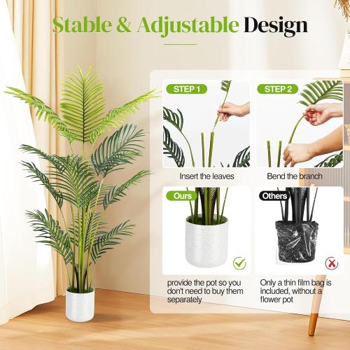 Artificial Palm Tree 4FT, Suntee Fake Tree with White Tall Planter 2 Pack, Faux Tropical Areca Floor Plant in Pot, Artificial Silk Plant for Home Office Living Room Decor Indoor