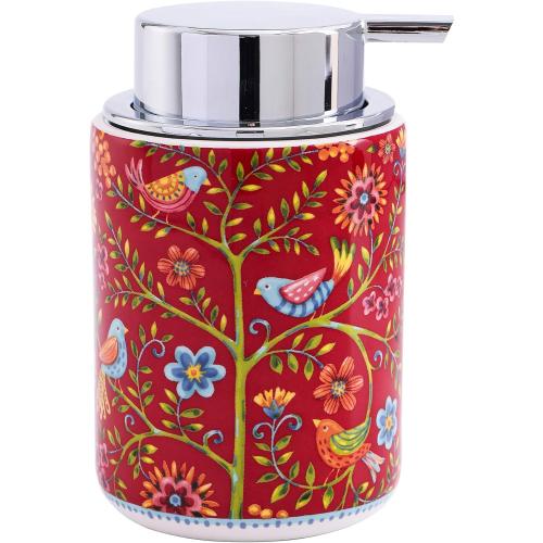Size 12oz Bico Red Spring Bird Ceramic 12oz Soap Dispenser with Removable Pump, Ideal for Kitchen, Bathroom, Lotion and Essential Oil