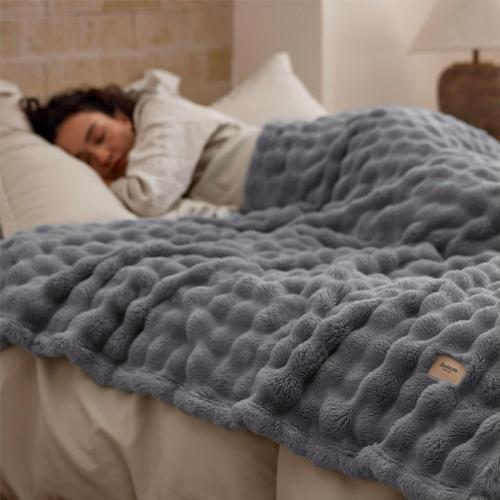 Bedsure 3D Cloud Bubble Soft Throw Blanket for Couch, Grey, 50×60