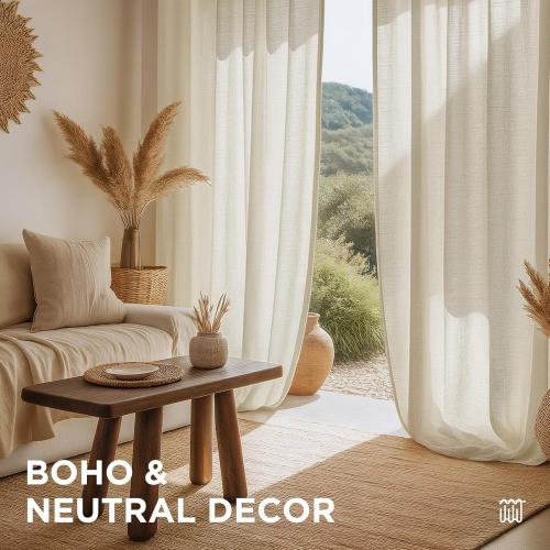 Joydeco Linen Curtains 96 inch Length 2 Panel Set, Light Filtering Curtain for Living Room Bedroom, 52 inch Wide Drapes with Rod Pocket Back Tab (96 Lx52 W, Ivory on Linen)