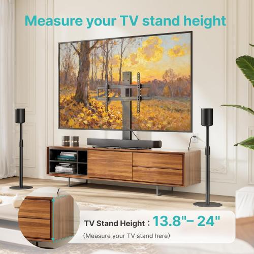 Pegzone Universal TV Stand with Power Outlet for 43-90'' TVs, Holds 154 lbs | Full-coverage Steel Column, for VESA 100x100mm to 600x400mm, Flexible Height & Angle, Tempered Glass Base, Cable Management