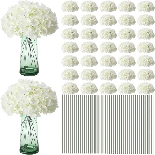 Unittype 100 Pieces Silk Hydrangea Artificial Flowers Heads with Stems Full Hydrangea Flowers for Wedding Centerpieces Bouquets DIY Floral Decorations for Home Indoor (White)