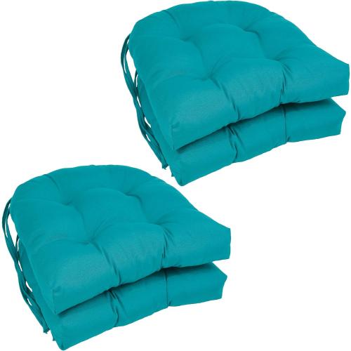 Blazing Needles Polyester 16-inch Twill Rounded Back Chair Cushion, 4 Count (Pack of 1), Aqua Blue