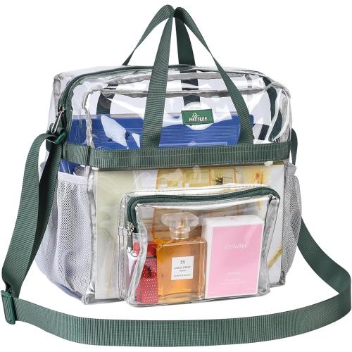 Color Clear with Light Green straps MAY TREE Clear Bag for Stadium Events 12×6×12 Clear Tote Lunch Bag with Reinforced Straps for Work and Sporting Events, Green