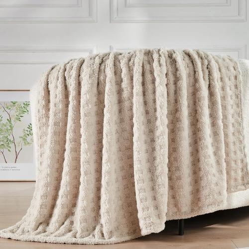 NEWCOSPLAY Super Soft Throw Blanket Linen Premium Silky Flannel Fleece 3D Waffle Checkered Lightweight Bed Blanket All Season Use (Linen, Throw(50x70))