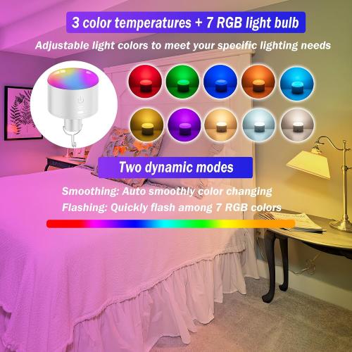 Battery Operated Light Bulb with Remote RGB Rechargeable Light Bulb USB Charging,50H Long Life Emergency Light Bulbs for Power Outage,Battery Powered Light Bulb for Home,Outdoor Activities