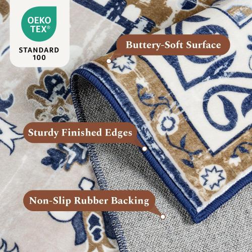 Rugflix 3x5 Area Rug for Living Room, Machine Washable Area Rugs with Non-Slip Backing, Large Soft Boho Vintage Rug for Bedroom, Dining Room, Low Pile Carpet, Kids Pet Friendly, Brown Beige