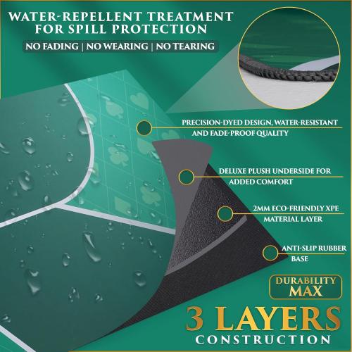 Poker Table Top - Foldable  Texas Hold'em Poker Mat with Non-Slip Backing and Zipper Carrying Bag - Waterproof and Portable Casino Table Topper Card Mat for Home Game Nights Up to 10 Players