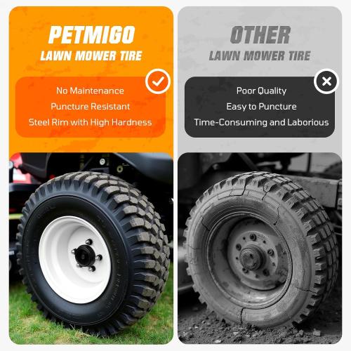 9x3.50-4 Flat Free Lawn Mower Tire and Wheel Smooth Tire with Rim for Commercial and Residential Walk-Behind Lawnmowers, Hand Trucks, Garden Carts and Trailers | 4 Centered Hub | Bore ID 3/4 4PCS