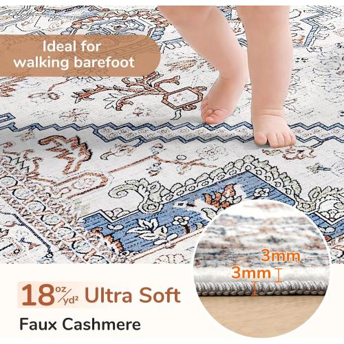 Cream Blue and Light Brown 9x12 OPPODREAM Soft Neutral Area Rugs 9x12 Living Room, Washable Rugs 9x12 with Non Slip Backing, Faux Cashmere Low-Pile 9 x 12 Carpet, Cream White & Blue & Light Brown