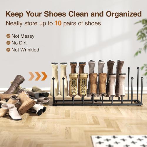 pickpiff Free Standing Shoe Racks - Black Metal Boot Rack Organizer Tall Boots for Dorm Room, Closet, Entryway, Bedroom, Patio Outdoor, Hallway, Black, Shoe Storage Fit for 10 Pairs