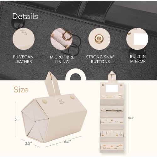 Travel Jewelry Organizer Jewelry Box – Luxurious, Compact Jewelry Travel Organizer w/Necklace Holder, Earring Organizer, Ring Holder, Hidden Compartments Jewelry Roll Case w/ 5X Capacity! (BEIGE)