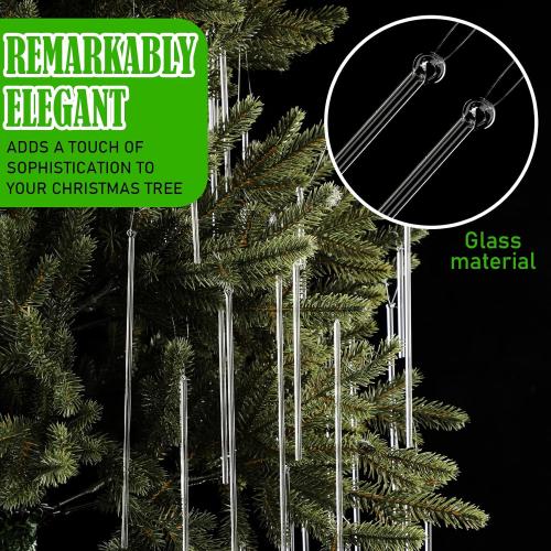 Yungyan 50 Pcs Glass Icicle Ornaments for Winter Tree 11.75 9.75 7.75 5.75 3.75 Icicles Hanging Ornament Set Various Glass Crystal Ornaments Decor for White or Silver Winter