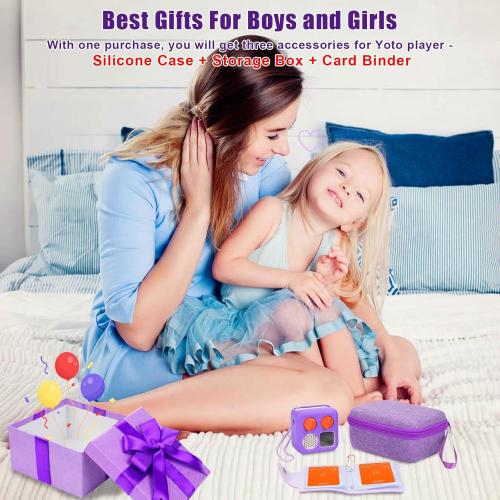 YouKnow Hard Case and Silicone Cover for Yoto Mini Player, Kids Audio Music Accessory with Card Case Holder for up to 10 Cards (Purple)