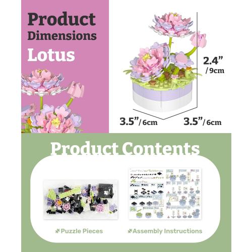PieceRelax Puzzle Planter and Flower Decoration Building Set - Singing Birds and Flowers with Lotus (3D Puzzle Planter with Flower Building Decoration Set) [K1104 KZ1027]