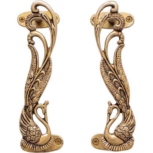 Indian Shelf Brass Peacock Door Handle Pair Vintage Pulls for Main Door