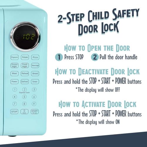 Color Blue Nostalgia Retro Microwave Oven - 0.7 Cu Ft, 700-Watt Countertop Size with Glass Turntable, Child Safety Lock, 8 Auto-Cook Programs, Digital Clock - Aqua