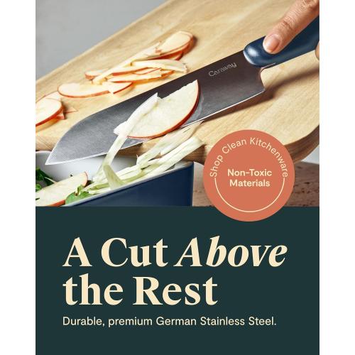 Caraway 5 Piece Knife Set - Premium German Steel Blade Kitchen Knives - Ergonomic Handles - No Microplastics - Navy