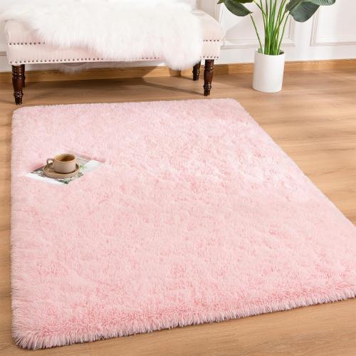 Andecor Soft Fluffy Bedroom Rugs, 4 x 6 Feet Indoor Shaggy Plush Area Rug for Boys Girls Kids Baby College Dorm Living Room Home Decor Floor Carpet, Pink