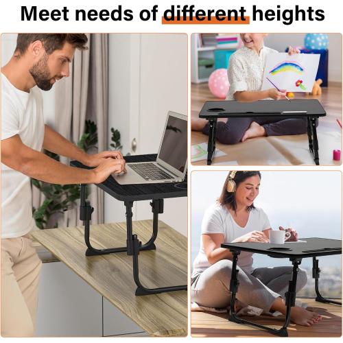 Laptop Desk for Bed Height Adjustable, Lap Bed Table with USB/Storage Drawer/Cup Holder/Tablet Stand/Book Shelf, Foldable Breakfast Tray Portable for Reading Writing, Sofa & Floor, Black