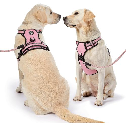 NESTROAD No Pull Dog Harness,Adjustable Oxford Medium Dog Harness with Leash,Reflective No-Choke Pet Vest Harness with Easy Control Soft Handle for Small Medium Large Dogs(M,Pink)