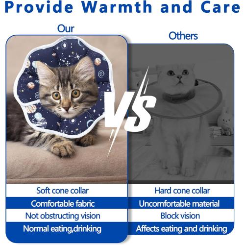 Soft Adjustable Cat Cone Collar - Comfortable Recovery Collar for Cats After Surgery (Dark Blue, Medium)