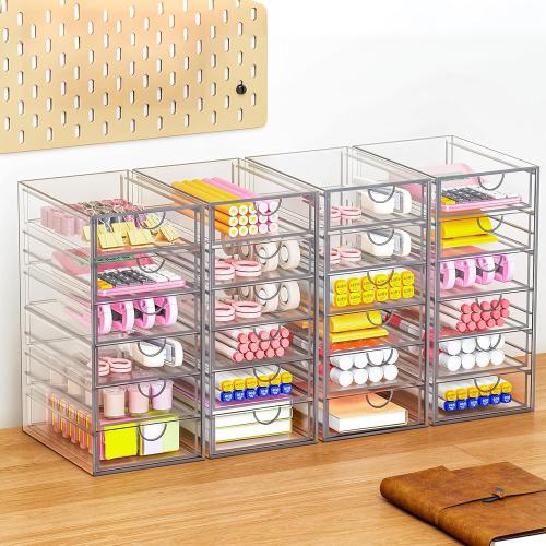 Acrylic Makeup Organizer with 19 Drawers, 4 Pack Clear Storage Drawers, Bathroom Makeup Organizer for Palettes, Cosmetic, and Beauty Supplies,Ideal for Vanity, Cabinet,Desk Organization