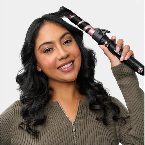 Wavytalk Rotating Curling Iron, Curl Cycle, 1 Inch Automatic Curling Wand for Long Hair, Get Effortless Beach Waves with Self Spinning Barrel up to 430°F with Home Button, Dual Voltage, Rose Gold